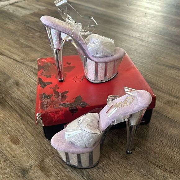 Pleaser Flamingo-808G Sexy Clear Opal Glitter Heel Platform Sandal Womens Size 6 - Picture 1 of 7